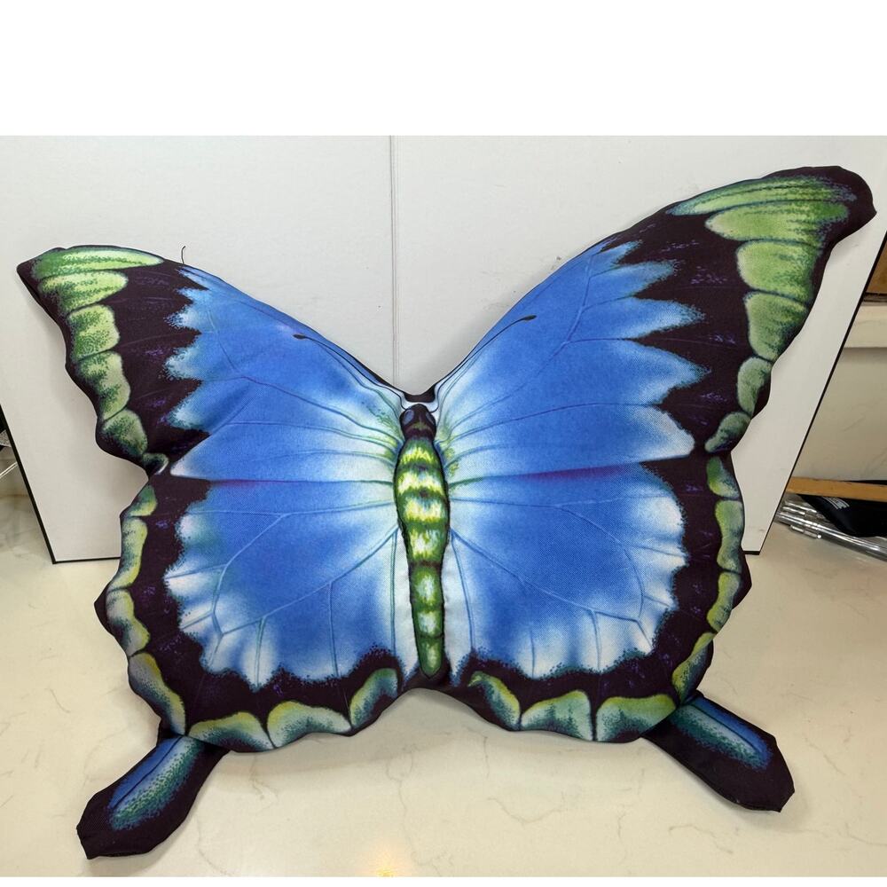 Blue Monarch Butterfly Decorative Throw Pillow 19" x 15" Cushion Bolster